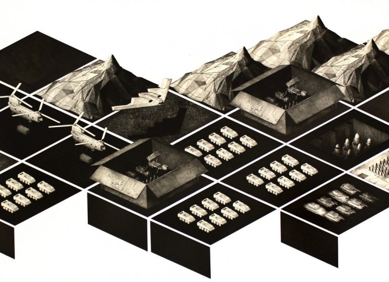 Topografia wojny | wklęsłodruk | 1150×220 cm | 2015