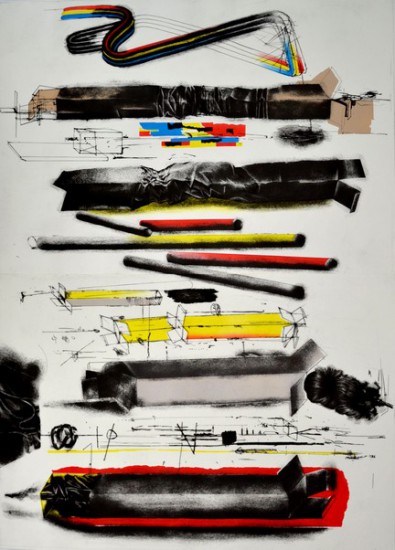 Zniekształcenie | sucha igła, mezzotinta, korund | 140×100 cm | 2013