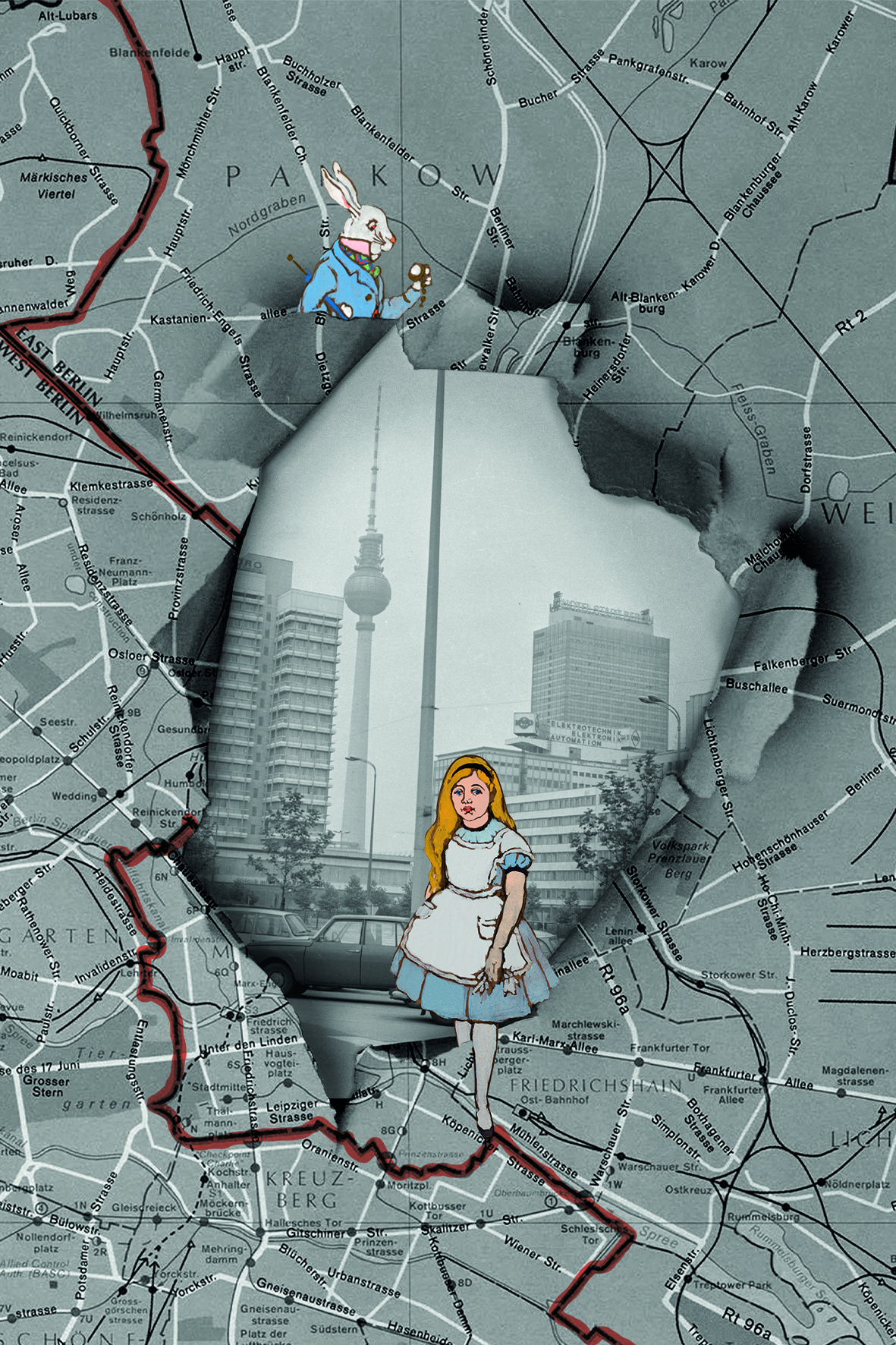 “Alicja w krainie czarów“, kolaż cyfrowy, 10 cm x 15 cm, wrzesień 2022