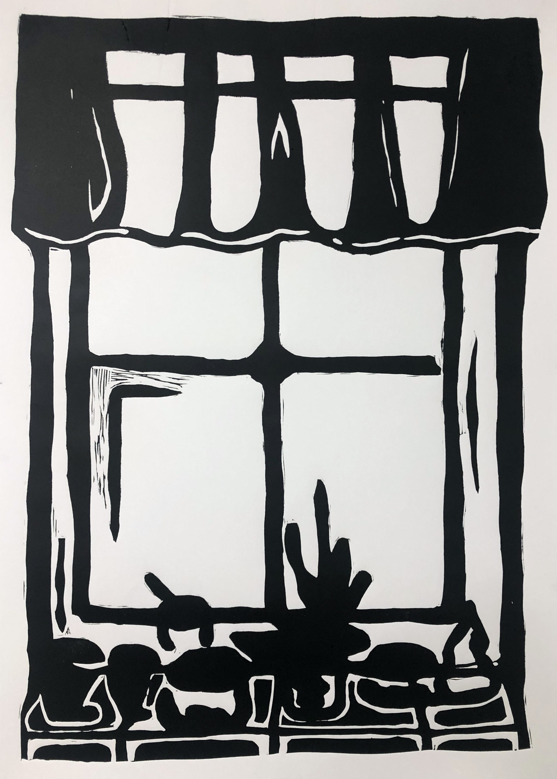 Granica (s)pokoju 2, linoryt, The border of tranquility, linocut, 100 x 70 cm