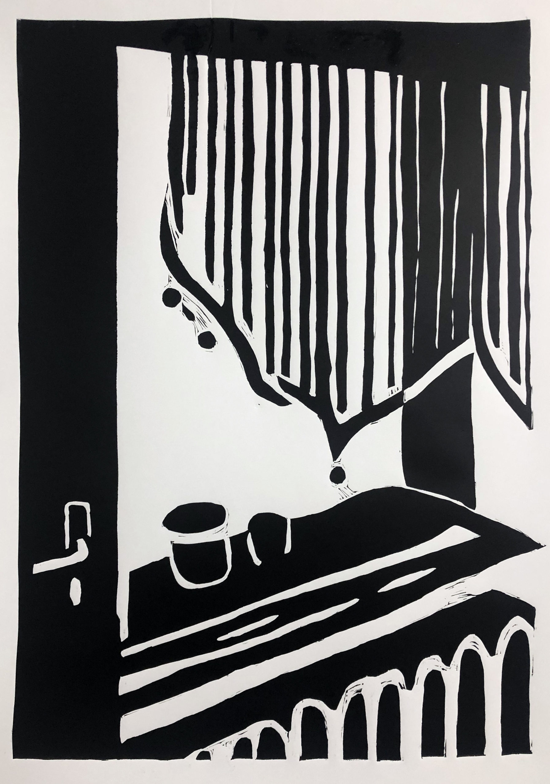 Granica (s)pokoju 3, linoryt, The border of tranquility, linocut, 100 x 70 cm