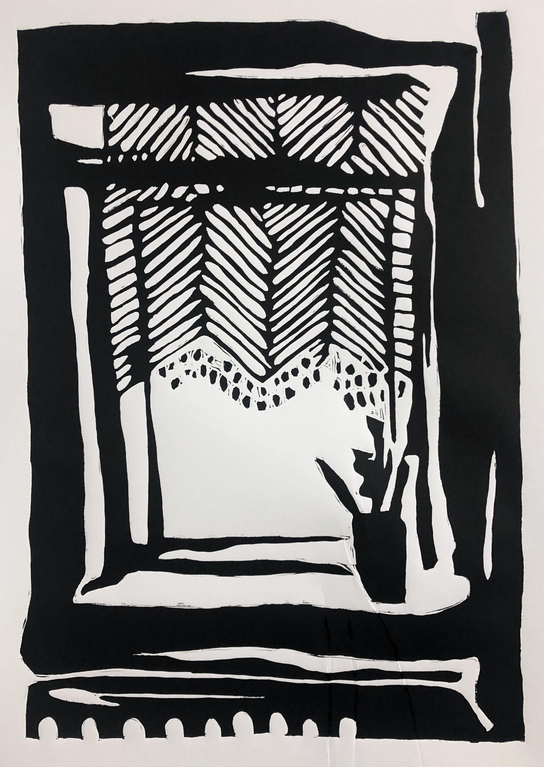 Granica (s)pokoju 4, linoryt, The border of tranquility, linocut, 100 x 70 cm